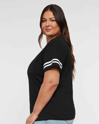 LAT Women's Football V-Neck Fine Jersey Tee 3537 #colormdl_Black Solid/ White