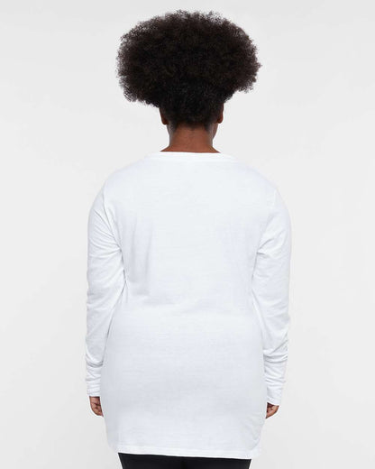LAT Women's Fine Jersey Lace-Up Long Sleeve T-Shirt 3538 #colormdl_Blended White/ Titanium