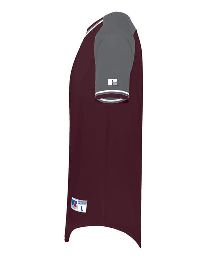 Russell Athletic Unisex Classic V-Neck Jersey R01X3M #color_Maroon/ Steel/ White