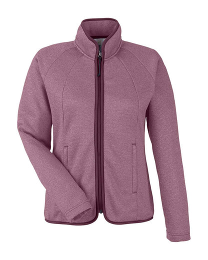 CORE365 Women's Venture Heathered Stripe Full-Zip CE72W #color_Burgundy/ White