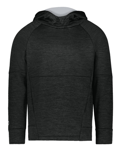 Holloway Youth All-Pro Performance Fleece Hooded Sweatshirt 223680 #color_Black Heather/ Silver