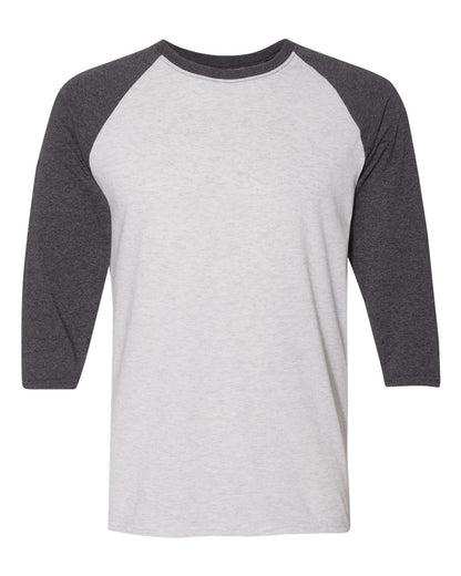 JERZEES Unisex Triblend Three-Quarter Raglan Baseball T-Shirt 601RR #color_White Heather/ Black Heather