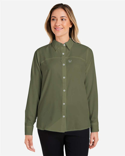 HUK Women's Tide Point Long Sleeve Shirt H615006 #colormdl_Moss