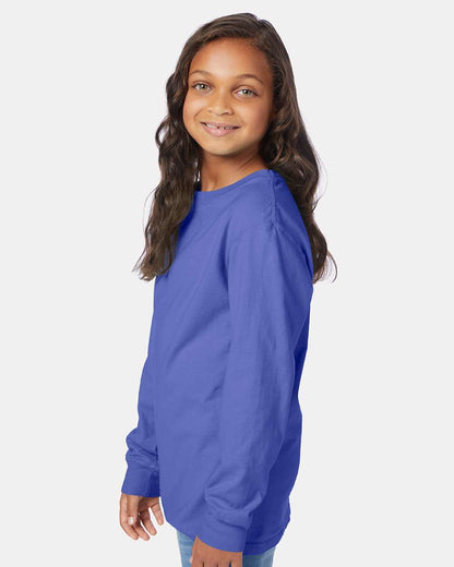 ComfortWash by Hanes Garment-Dyed Youth Long Sleeve T-Shirt GDH275 #colormdl_Deep Forte Blue