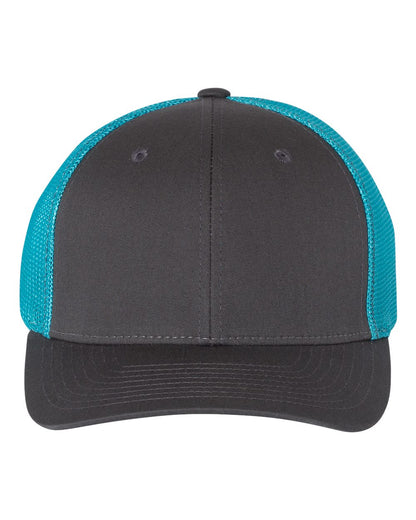 Richardson R-Flex Trucker Cap 110 #color_Charcoal/ Neon Blue