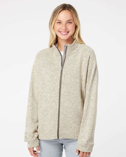 J. America Women's Traverse Full-Zip Sweater 8716 #colormdl_Oatmeal Herringbone