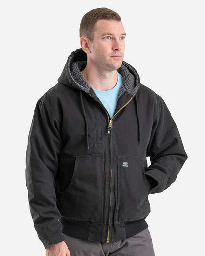 Berne Apparel Men's Highland Flex180® Washed Duck Hooded Work Jacket HJ317 #colormdl_Black