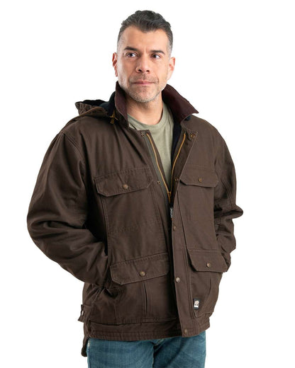 Berne Apparel Men's Heartland Washed Duck Zip-Off Hooded Coat JC613 #colormdl_Bark