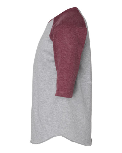 LAT Youth Baseball Fine Jersey Three-Quarter Sleeve Tee 6130 #color_Vintage Heather/ Vintage Burgundy