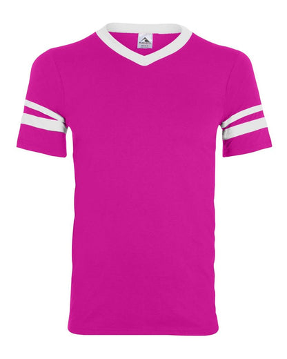 Augusta Sportswear V-Neck Jersey with Striped Sleeves 360 #color_Power Pink/ White