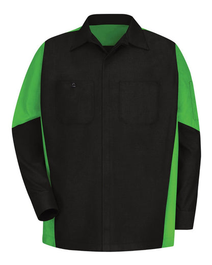 Red Kap Men's Long Sleeve Automotive Crew Shirt SY10 #color_Black/ Lime