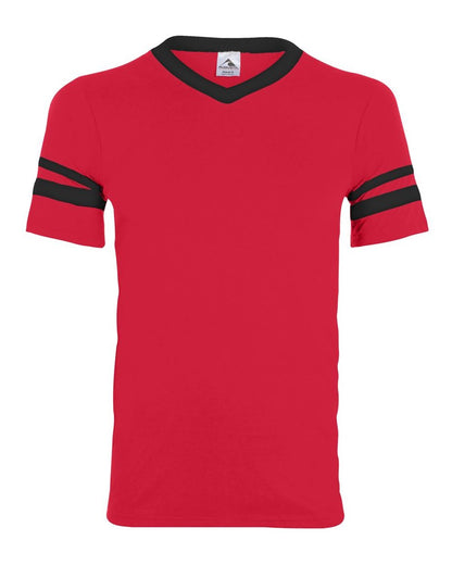 Augusta Sportswear V-Neck Jersey with Striped Sleeves 360 #color_Red/ Black