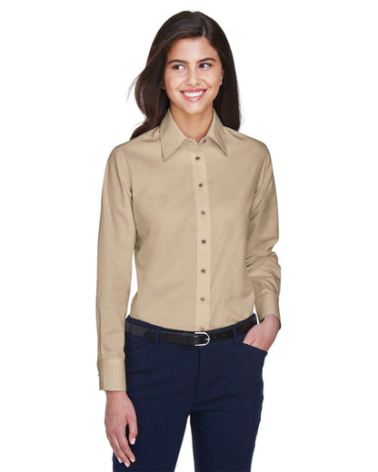 Harriton Women's Easy Blend™ Long Sleeve Twill Dress Shirt with Stain-Release M500W #colormdl_Stone