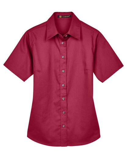 Harriton Women's Easy Blend™ Short Sleeve Twill Dress Shirt with Stain-Release M500SW #color_Wine