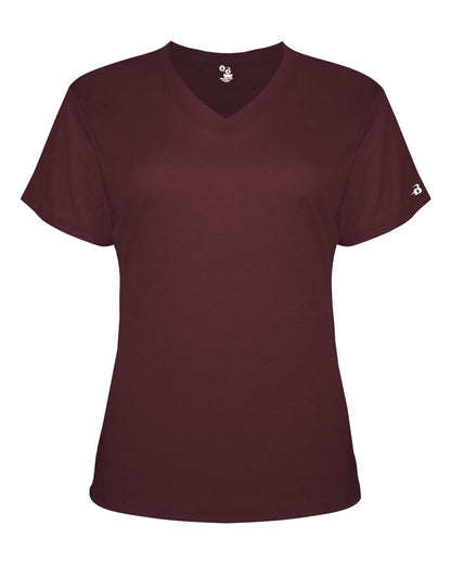 Badger Women’s Triblend Performance V-Neck Short Sleeve T-Shirt 4962 #color_Maroon