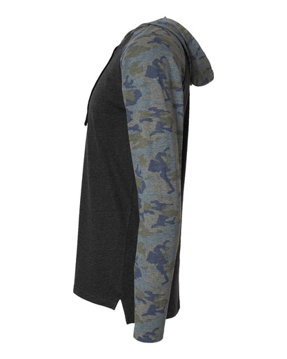 LAT Men's Fine Jersey Hooded Long Sleeve Raglan T-Shirt 6917 #color_Vintage Smoke/ Vintage Camo/ Black