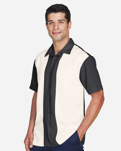 Harriton Men's Two-Tone Camp Shirt M575 #colormdl_Black/ Cream