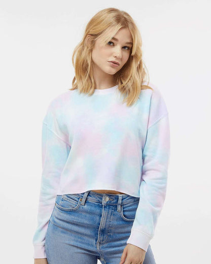 Independent Trading Co. Women's Lightweight Crop Crewneck Sweatshirt AFX24CRP #colormdl_Tie Dye Cotton Candy