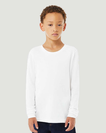 BELLA + CANVAS Youth Heather CVC Long Sleeve Tee 3501YCVC #colormdl_Solid White Blend