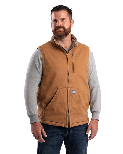 Berne Apparel Men's Heartland Sherpa-Lined Washed Duck Vest V818 #colormdl_Brown Duck