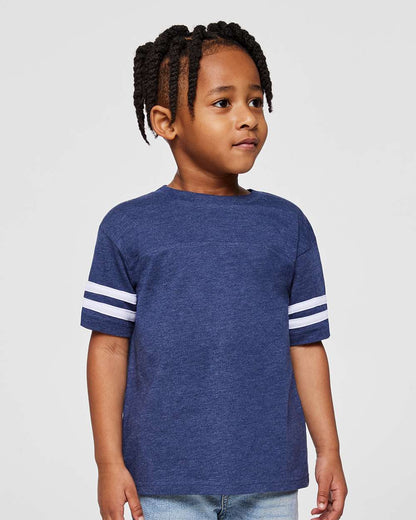 Rabbit Skins Toddler Football Fine Jersey Tee 3037 #colormdl_Vintage True Navy/ Blended White