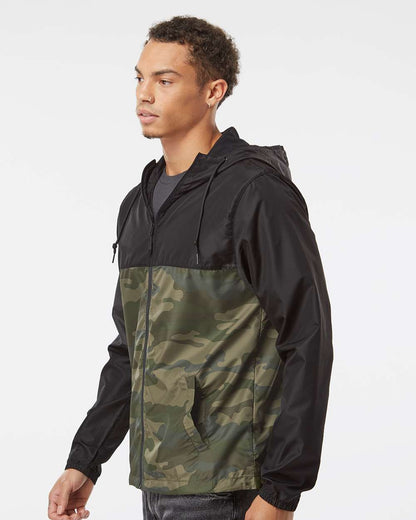 Independent Trading Co. Lightweight Windbreaker Full-Zip Jacket EXP54LWZ #colormdl_Black/ Forest Camo