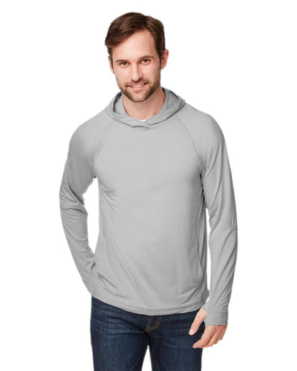 North End Unisex JAQ Stretch Performance Hooded Long Sleeve T-Shirt NE105 #colormdl_Platinum