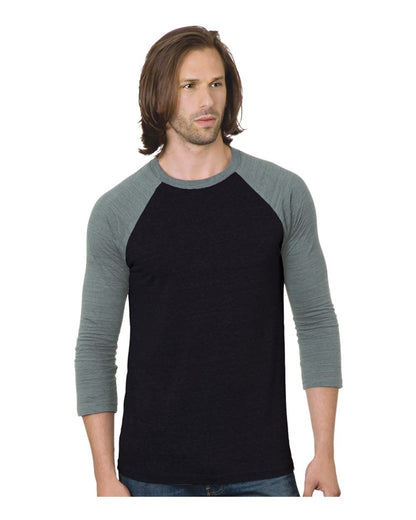 Bayside Triblend Three-Quarter Sleeve Raglan T-Shirt 9525 #color_Black/ Athletic Grey