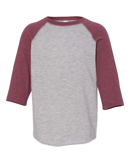 Rabbit Skins Toddler Baseball Fine Jersey Three-Quarter Sleeve Tee 3330 #color_Vintage Heather/ Vintage Burgundy