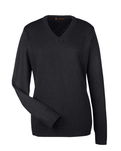 Harriton Women's Pilbloc V-Neck Sweater M420W #color_Black
