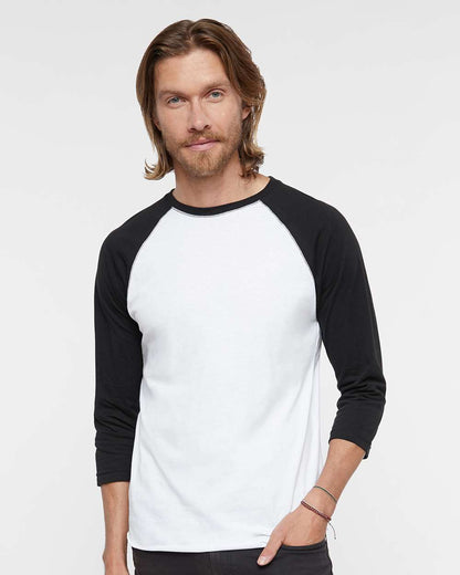 LAT Men's Baseball Fine Jersey Three-Quarter Sleeve Tee 6930 #colormdl_White Solid/ Black
