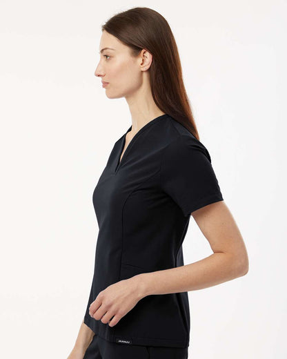 Jaanuu Women's Calix Fit & Flare Scrub V-Neck Top W10003 #colormdl_Black