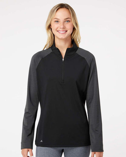 Adidas Women's Stripe Block Quarter-Zip Pullover A521 #colormdl_Black