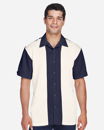 Harriton Men's Two-Tone Camp Shirt M575 #colormdl_Navy/ Cream