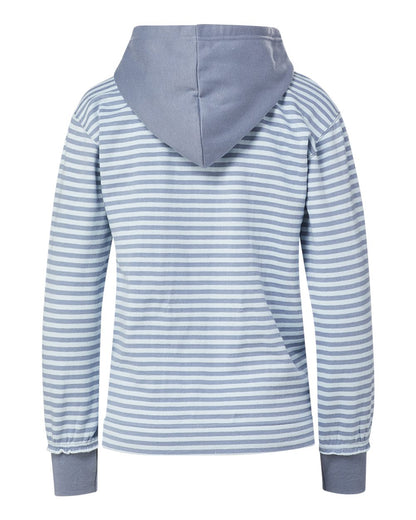 MV Sport Women's Alina Henley Hooded Sweatshirt W24128 #color_Stonewash/ Arctic Blue Stripe