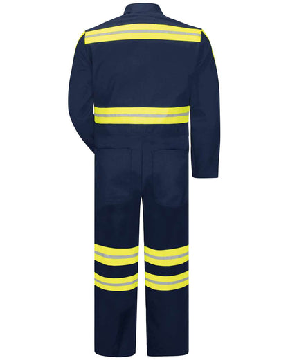 Red Kap Men's Enhanced Visibility Action Back Coverall CT10EN #color_Navy/ Yellow Trim