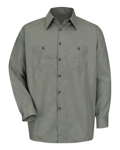 Red Kap Men's Tall Premium Long Sleeve Work Shirt SP10T #color_HK-Hunter Green/ Khaki