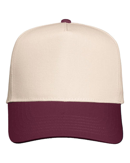 Valucap Five-Panel Twill Cap 8869 #color_Natural/ Maroon