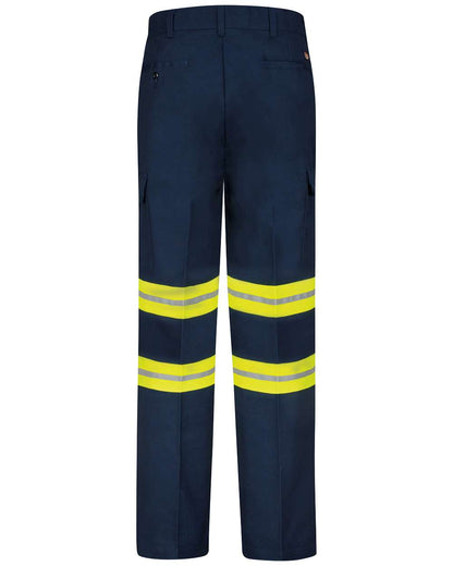 Red Kap Men's Enhanced Visibility Industrial Cargo Pants PT88E #color_Navy/ Yellow Trim - 30I