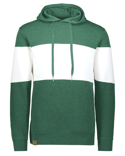 Holloway Men's All-American Fleece Colorblocked Hooded Sweatshirt 229563 #color_Dark Green Heather/ White