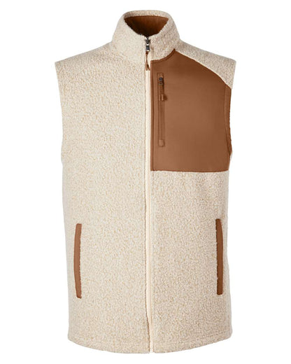 North End Men's Aura Sweater Fleece Vest NE714 #color_Oatmeal Heather/ Teak