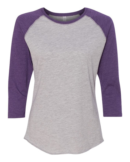 LAT Women's Baseball Fine Jersey Three-Quarter Sleeve Tee 3530 #color_Vintage Heather/ Vintage Purple