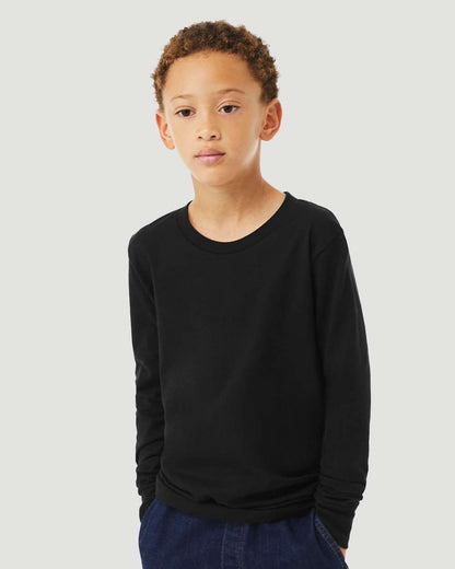 BELLA + CANVAS Youth Heather CVC Long Sleeve Tee 3501YCVC #colormdl_Solid Black Blend