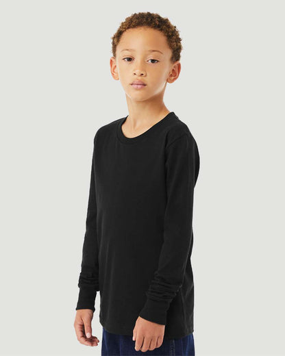 BELLA + CANVAS Youth Heather CVC Long Sleeve Tee 3501YCVC #colormdl_Solid Black Blend