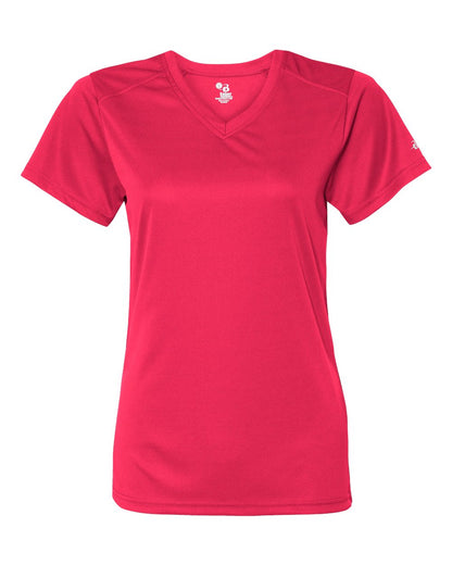 Badger Women’s B-Core V-Neck T-Shirt 4162 #color_Hot Coral