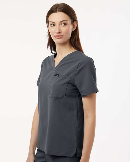 Jaanuu Women's Rhena Essential 1-Pocket Scrub V-Neck Top W10001 #colormdl_Carbon Grey