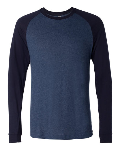 BELLA + CANVAS Men's Long Sleeve Jersey Baseball Tee 3000 #color_Heather Navy/ Midnight