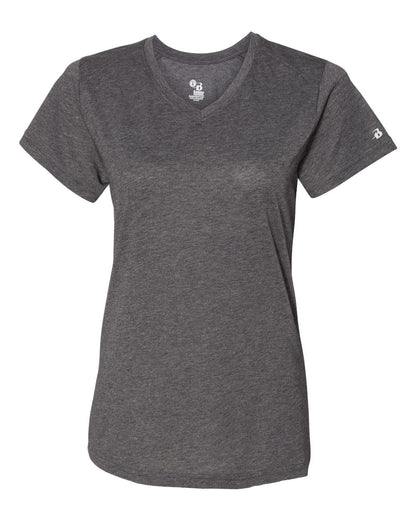 Badger Women’s Triblend Performance V-Neck Short Sleeve T-Shirt 4962 #color_Black Heather