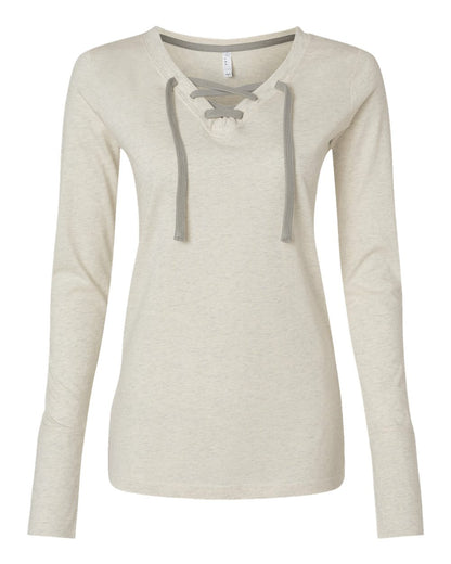 LAT Women's Fine Jersey Lace-Up Long Sleeve T-Shirt 3538 #color_Natural Heather/ Titanium