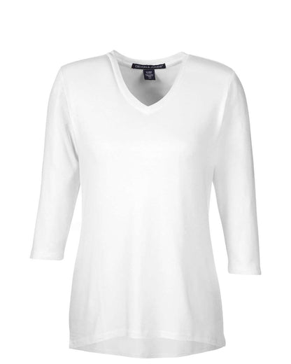 Devon & Jones Women's Perfect Fit™ Bracelet-Length V-Neck Top DP184W #color_White